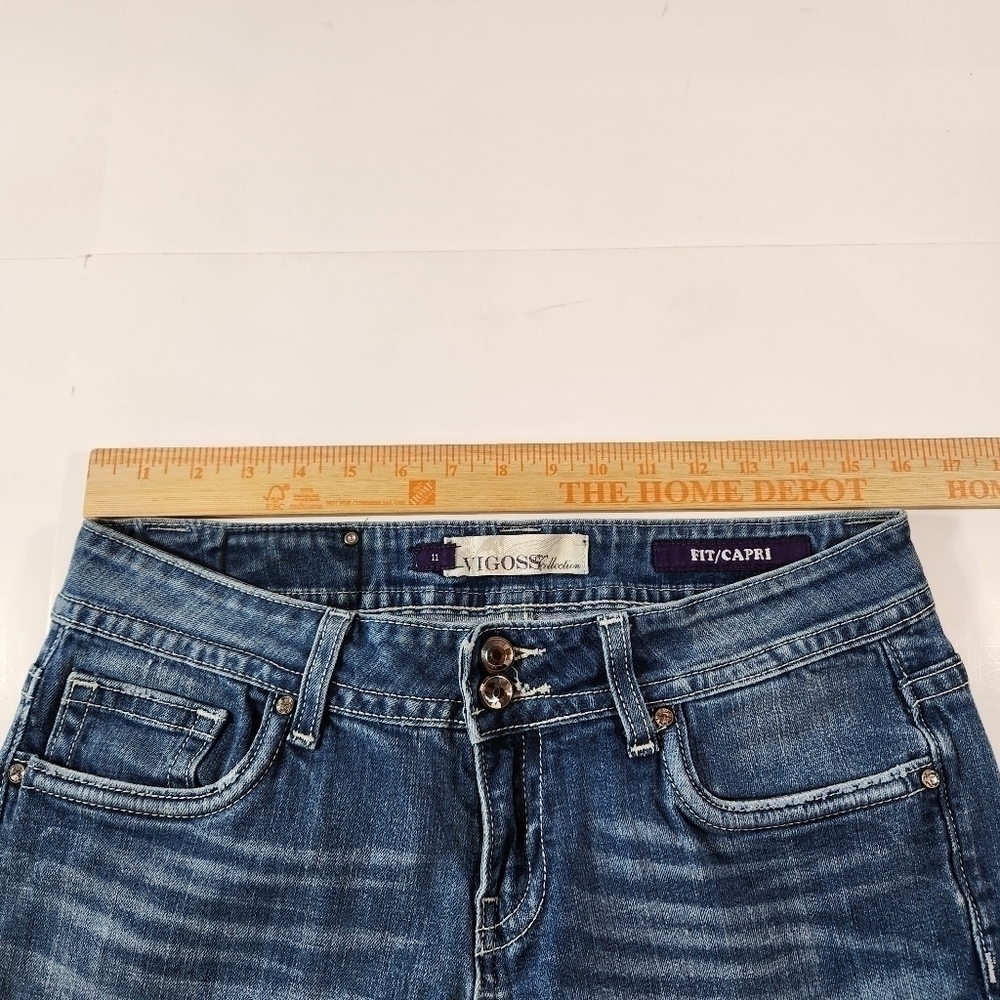 Vigoss Collection Fit Capri Womens 11 Jeweled Flap Pockets Cuffed Stretch 32" - Picture 8 of 11